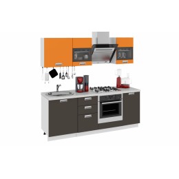 Кухня длиной - 210 см (со шкафом НБ) Бьюти (Оранж)/(Грэй) Кухня длиной - 210 см (со шкафом НБ) Бьюти (Оранж)/(Грэй)